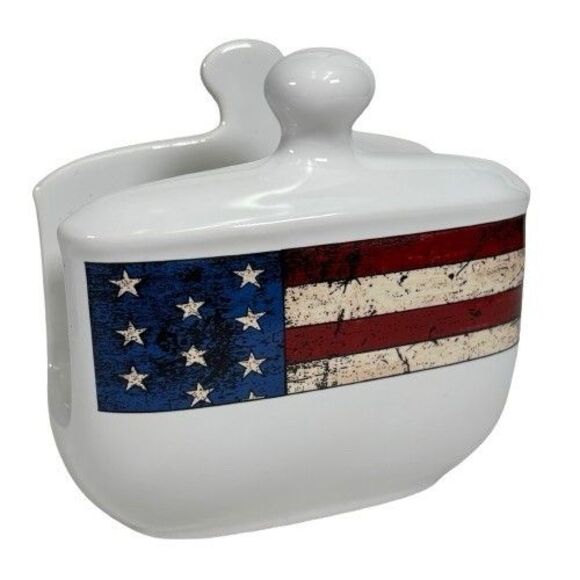 Colonial Napkin Holder American Flag Patriotic 1997 Sakura Warren Kimble USA - Picture 2 of 11